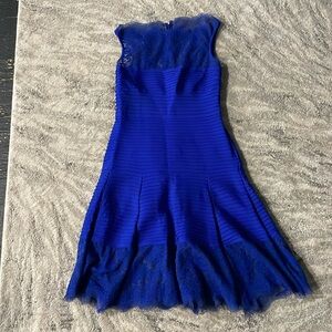 Tadashi Shoji jersey/lace royal blue dress